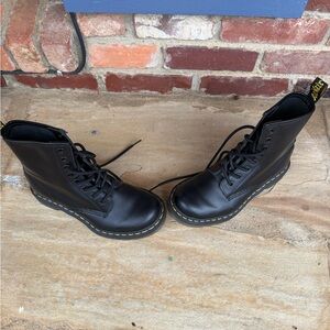 Dr. Martens Black Leather Boots with Yellow Stitching